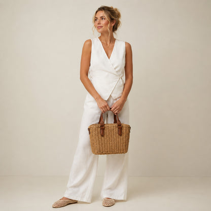Nella Raffia-Effect Tote Bag