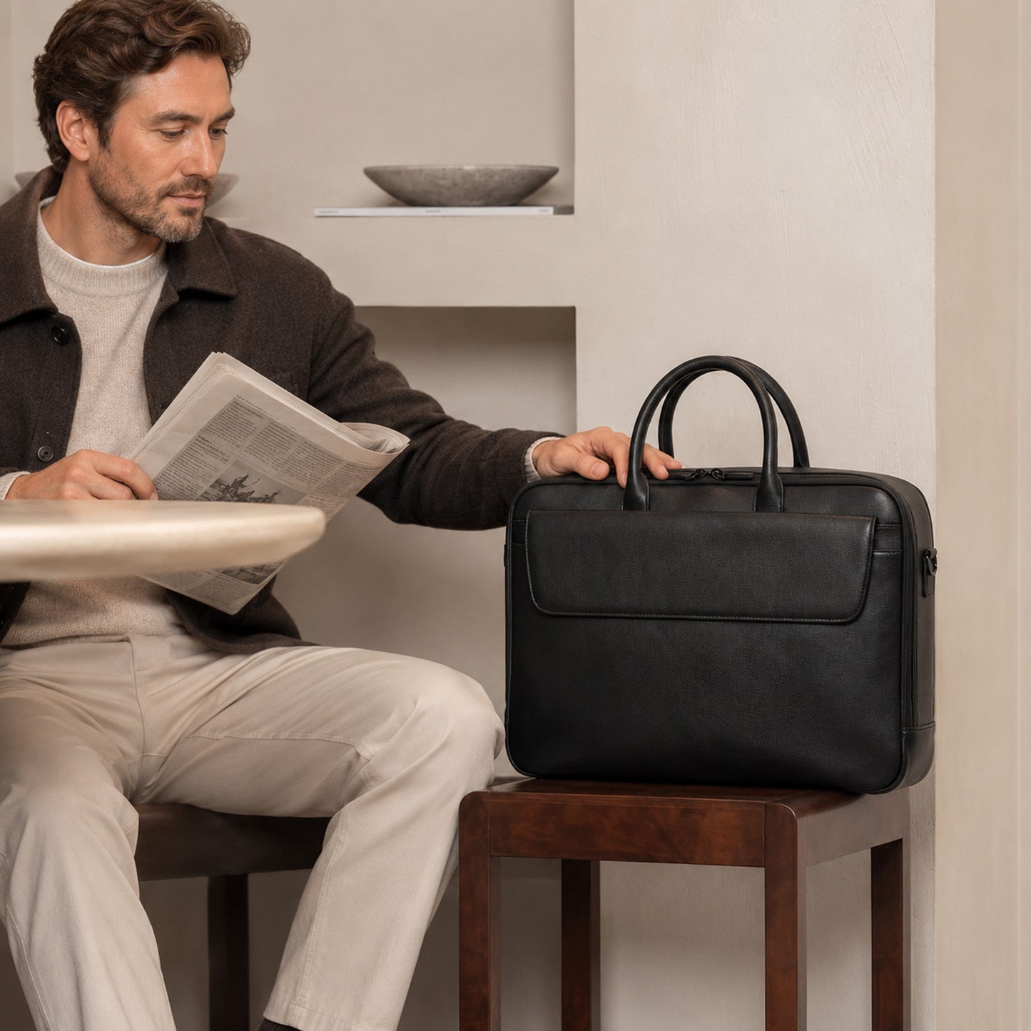 Emerson Double-Zip Leather Briefcase