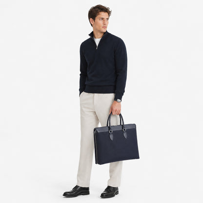Marne Apex Leather-Trimmed Slim Briefcase